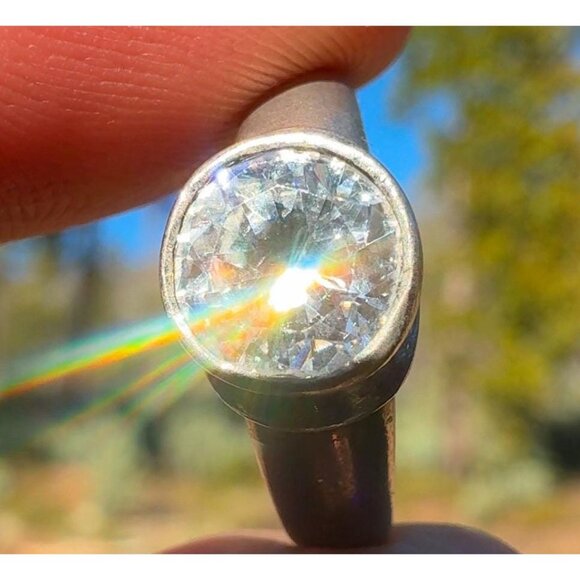 Vintage Cubic Zirconia Sterling Silver Ring - Size 6 - Picture 1 of 3